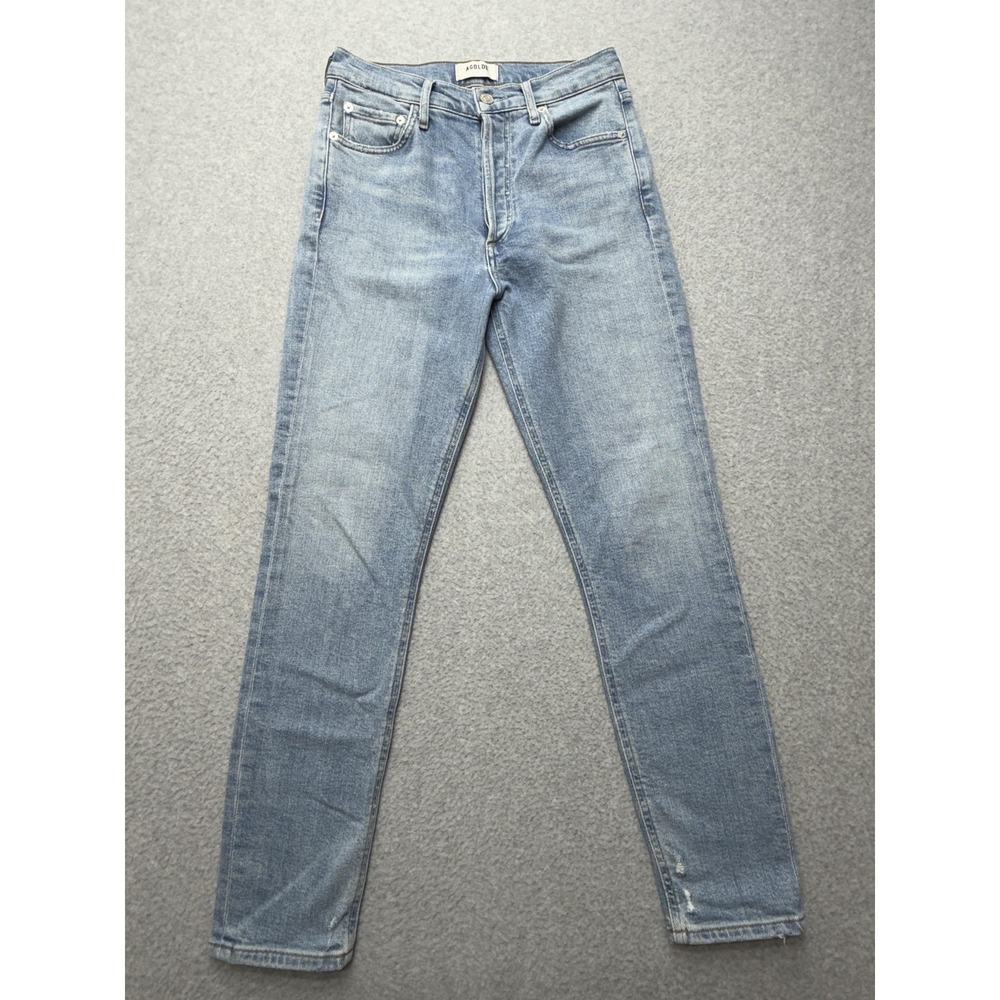 AGOLDE Nico Jeans Womens 25x28 Blue Mid Rise Skinny Distressed Button Fly A093D